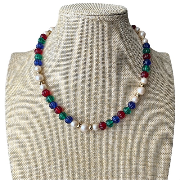 Avon Vintage Faux Pearl Beaded Multicolor Necklace 18 inch - Picture 12 of 16